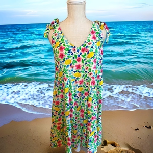 French‎ grey NWOT Size Medium floral tie spaghetti straps oversized mini  dress